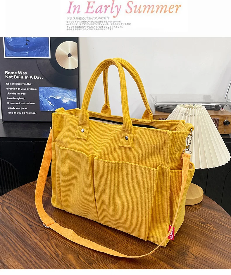 Warm Corduroy Tote Bag, Spacious Handbag Shopping Bag, Stylish & Practical Shoulder Bag, Casual Minimalist Single Crossbody Bag