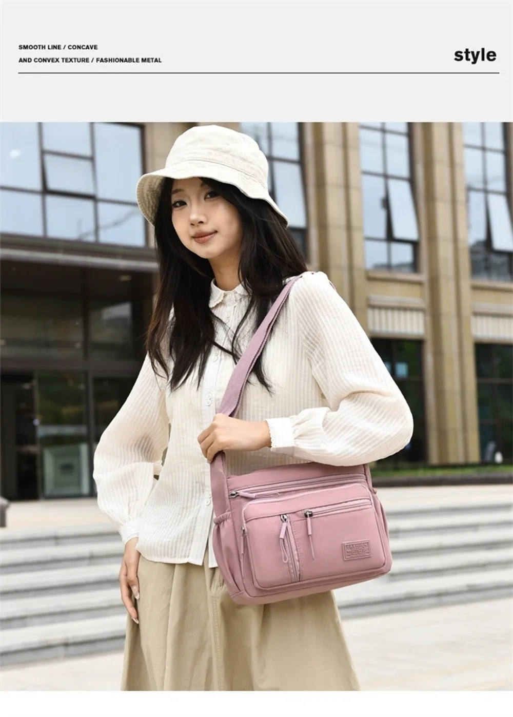 Fashion Multi-Pockets Crossbody Bag Waterproof Large Capacity Shoulder Bag Nylon Messenger Handbag Women