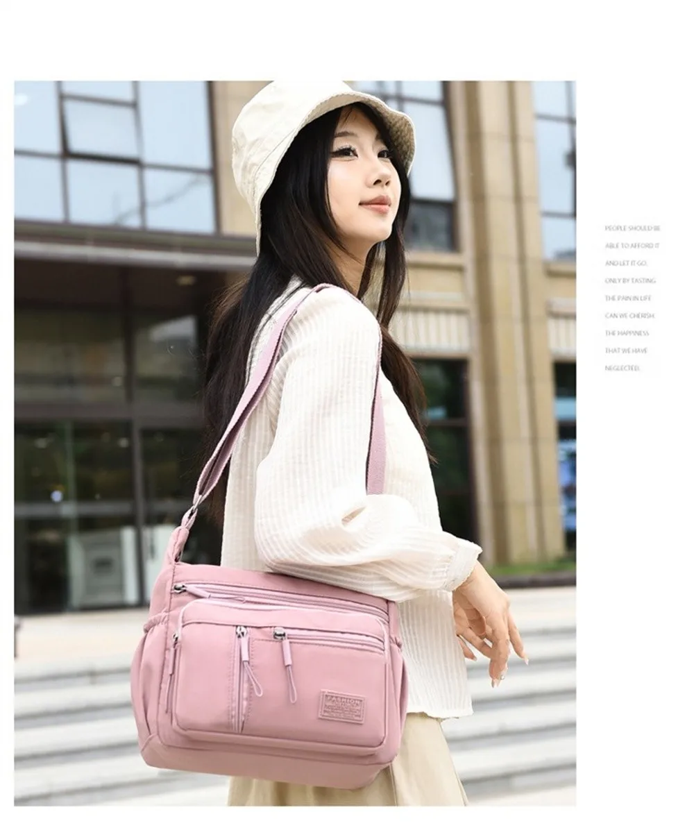 Fashion Multi-Pockets Crossbody Bag Waterproof Large Capacity Shoulder Bag Nylon Messenger Handbag Women