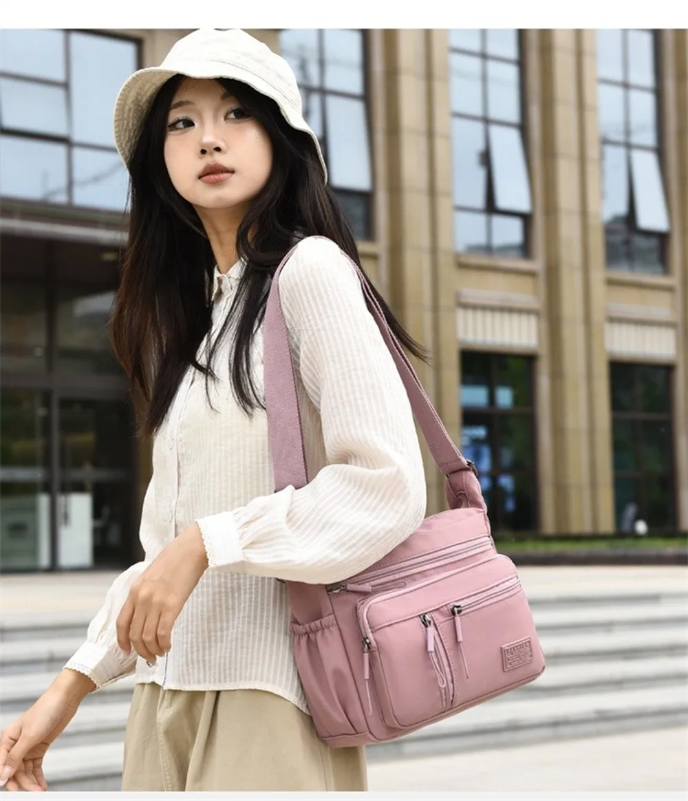 Fashion Multi-Pockets Crossbody Bag Waterproof Large Capacity Shoulder Bag Nylon Messenger Handbag Women