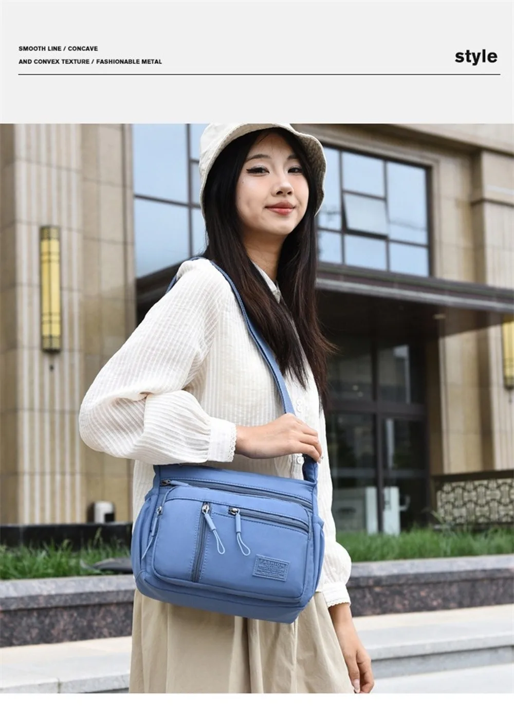 Fashion Multi-Pockets Crossbody Bag Waterproof Large Capacity Shoulder Bag Nylon Messenger Handbag Women