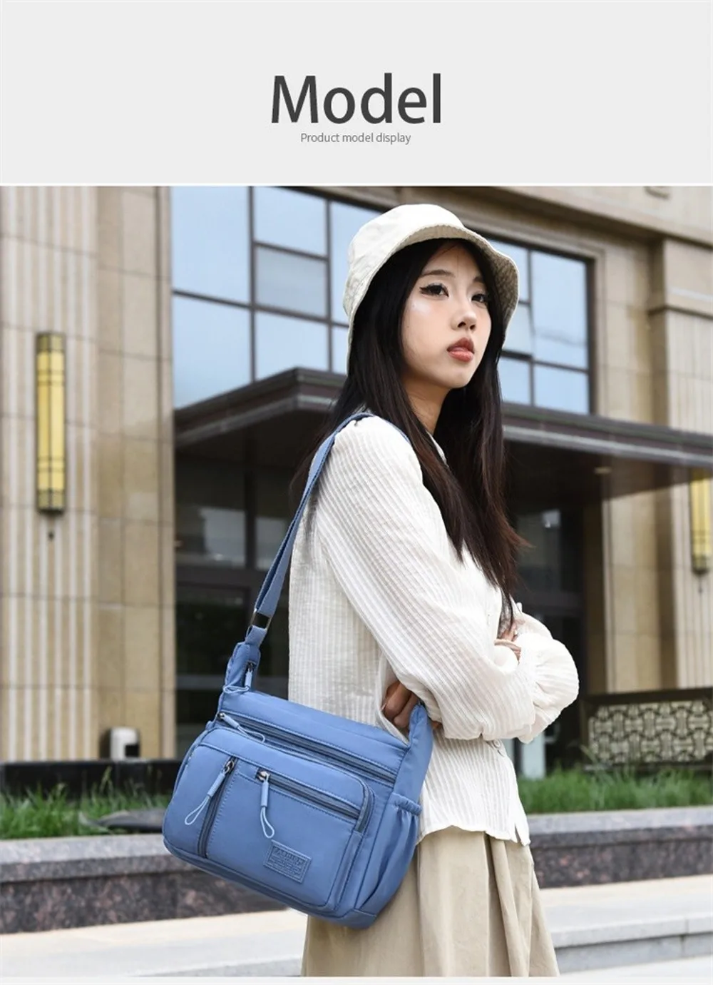 Fashion Multi-Pockets Crossbody Bag Waterproof Large Capacity Shoulder Bag Nylon Messenger Handbag Women