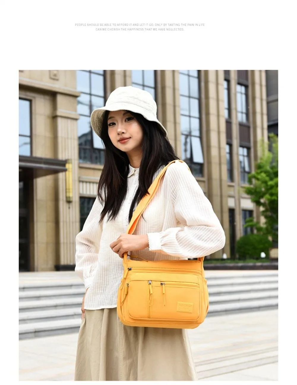 Fashion Multi-Pockets Crossbody Bag Waterproof Large Capacity Shoulder Bag Nylon Messenger Handbag Women