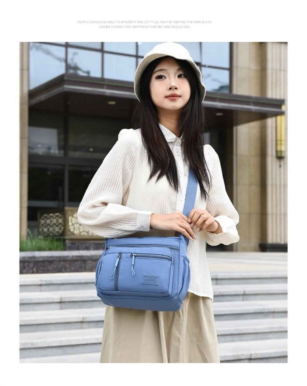 Fashion Multi-Pockets Crossbody Bag Waterproof Large Capacity Shoulder Bag Nylon Messenger Handbag Women