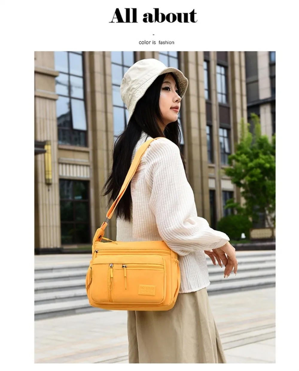 Fashion Multi-Pockets Crossbody Bag Waterproof Large Capacity Shoulder Bag Nylon Messenger Handbag Women