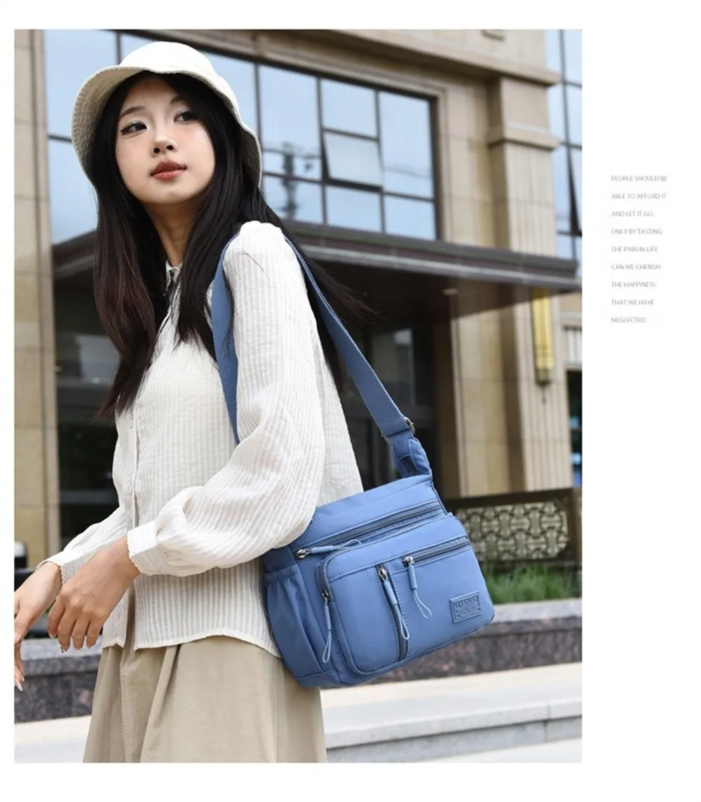 Fashion Multi-Pockets Crossbody Bag Waterproof Large Capacity Shoulder Bag Nylon Messenger Handbag Women