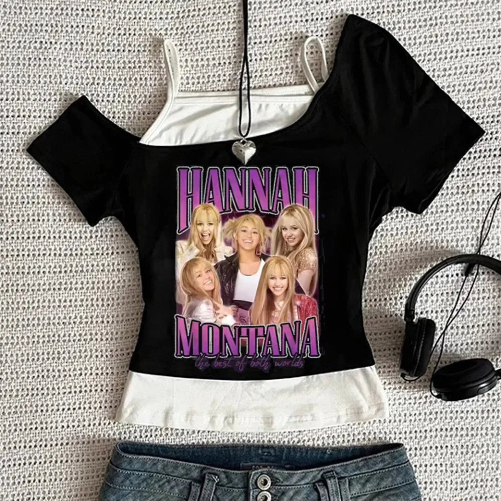 Hannah Montana crop top teen clearance sales cheap streetwear baddie dollette tshirt grunge emo cheap dollette