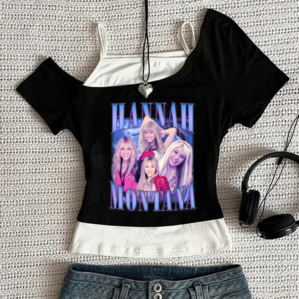 Hannah Montana crop top teen clearance sales cheap streetwear baddie dollette tshirt grunge emo cheap dollette