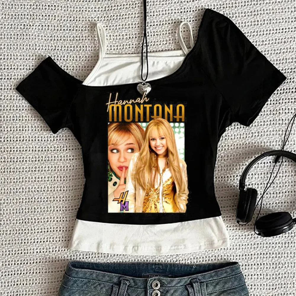 Hannah Montana crop top teen clearance sales cheap streetwear baddie dollette tshirt grunge emo cheap dollette
