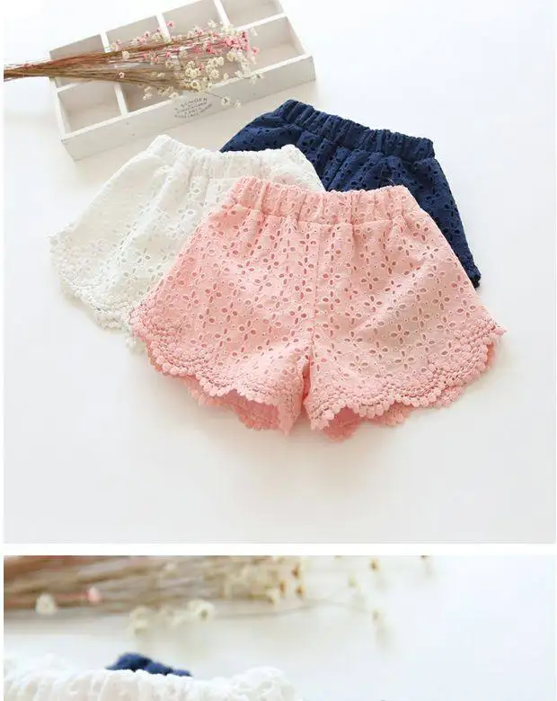 2026 New Summer Korean Style Girls Hollow Lace Shorts Fashion Hot Pants Beach Shorts For Big Kids