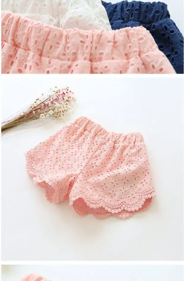 2026 New Summer Korean Style Girls Hollow Lace Shorts Fashion Hot Pants Beach Shorts For Big Kids