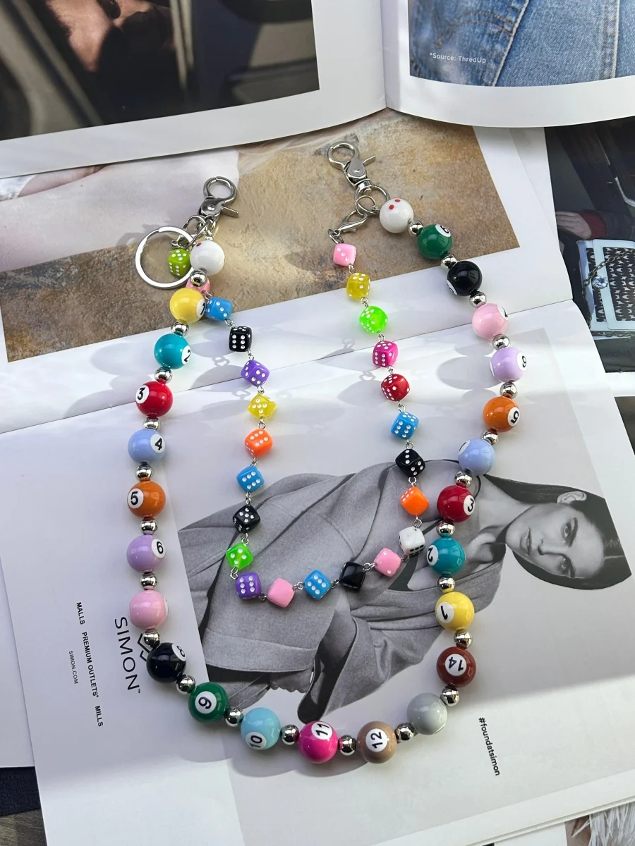 Original DIY Colorful Dice Billiards Chain For Pants Fashionable Men And Women Accessories Y2K Style Multi-Functional Keychain