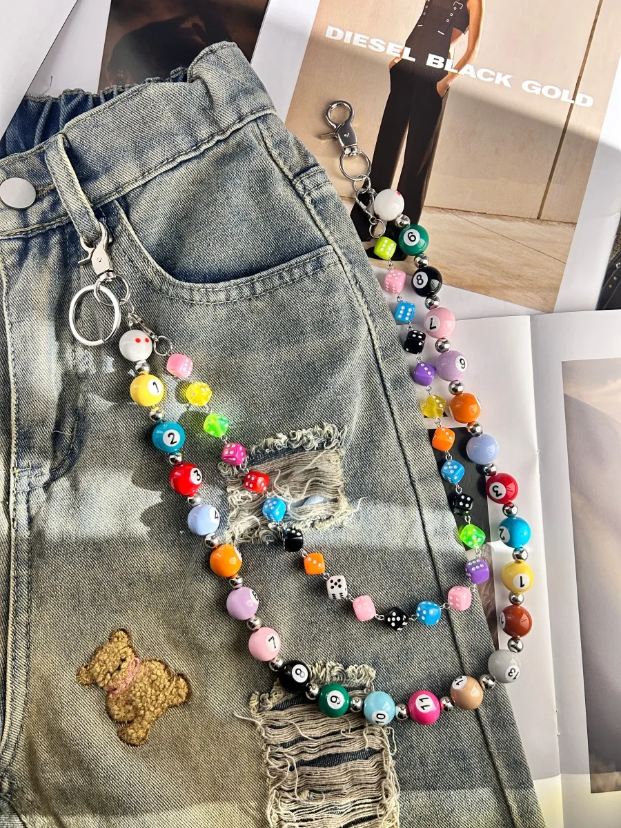 Original DIY Colorful Dice Billiards Chain For Pants Fashionable Men And Women Accessories Y2K Style Multi-Functional Keychain