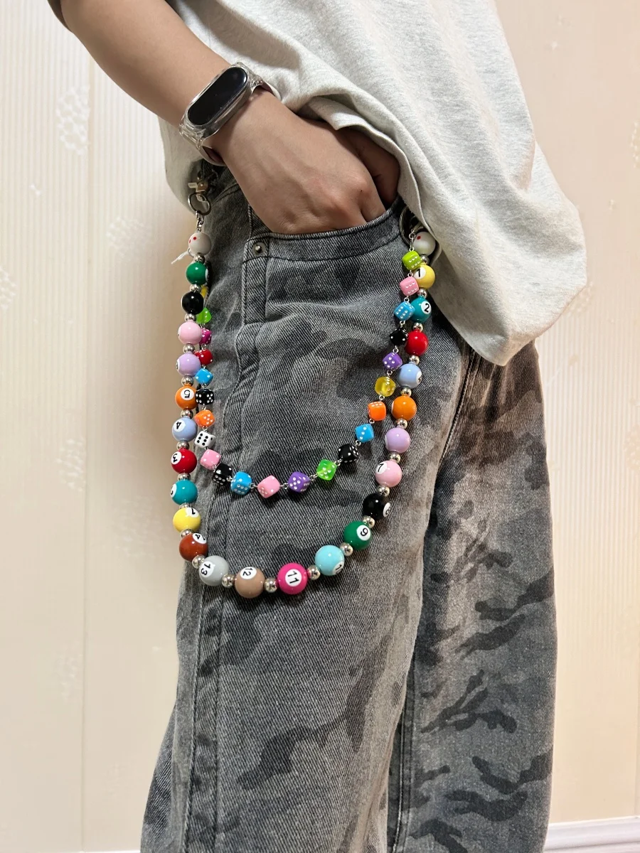 Original DIY Colorful Dice Billiards Chain For Pants Fashionable Men And Women Accessories Y2K Style Multi-Functional Keychain