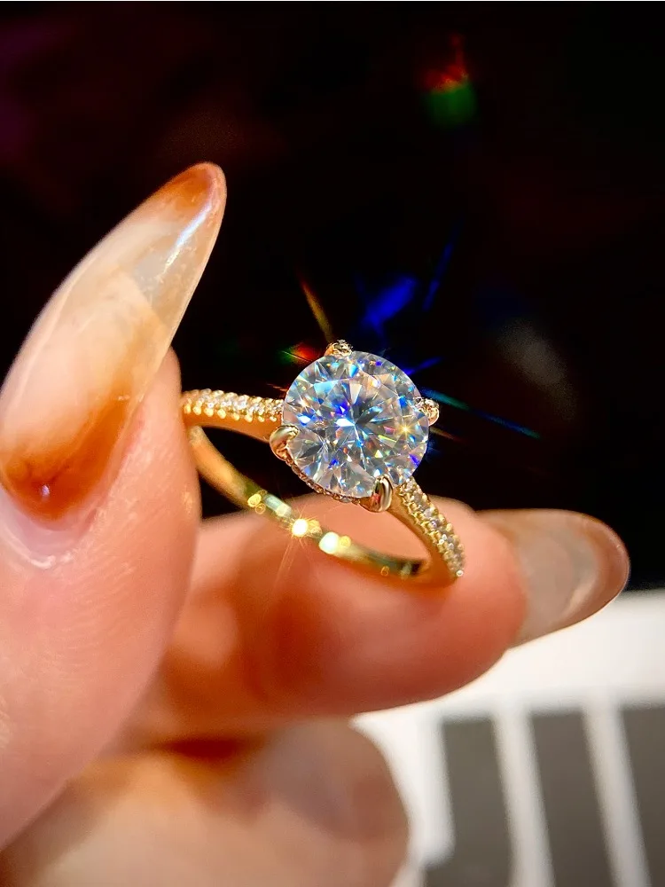 Brilliant 2 Carat Round Moissanite Diamond Engagement Rings For Women Anniversary Wedding Luxury Fashioned Jewelry
