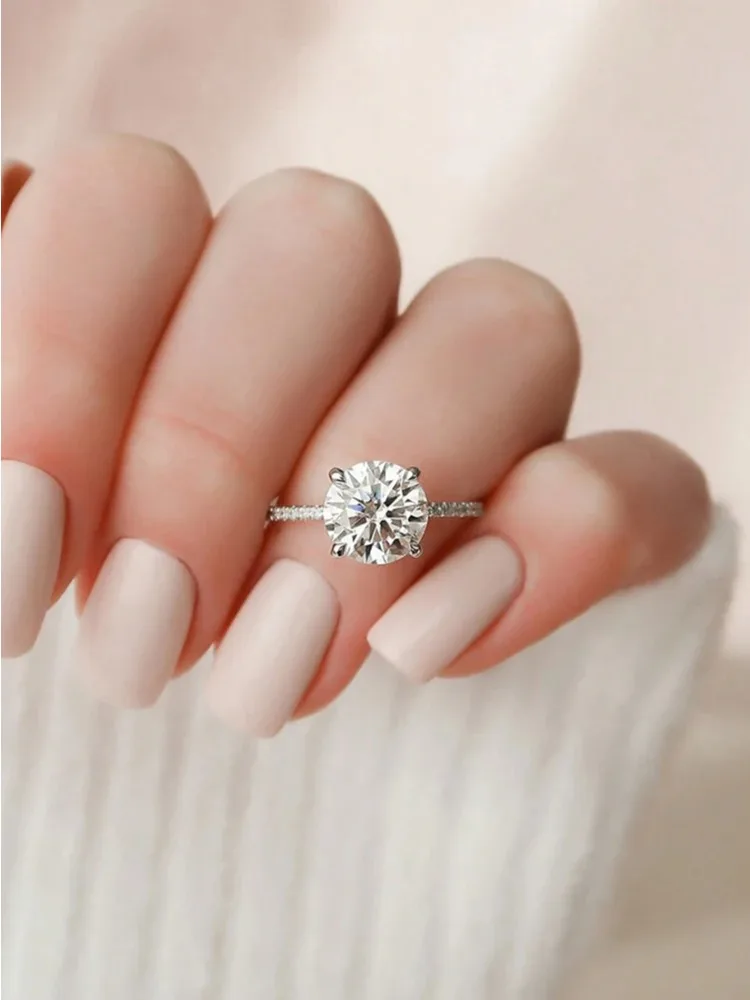 Brilliant 2 Carat Round Moissanite Diamond Engagement Rings For Women Anniversary Wedding Luxury Fashioned Jewelry