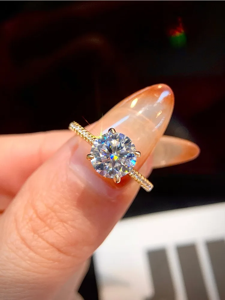 Brilliant 2 Carat Round Moissanite Diamond Engagement Rings For Women Anniversary Wedding Luxury Fashioned Jewelry