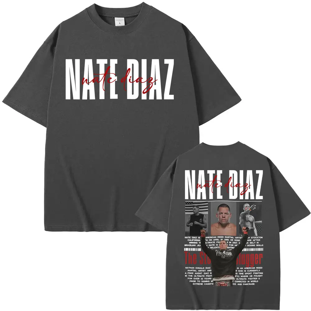 Limited Nate Diaz The Stockton Vintage T-shirts Men Women Fashion Violence Aesthetic T-shirt 100% Cotton Loose Oversized T Shirt