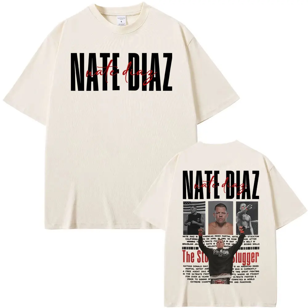 Limited Nate Diaz The Stockton Vintage T-shirts Men Women Fashion Violence Aesthetic T-shirt 100% Cotton Loose Oversized T Shirt