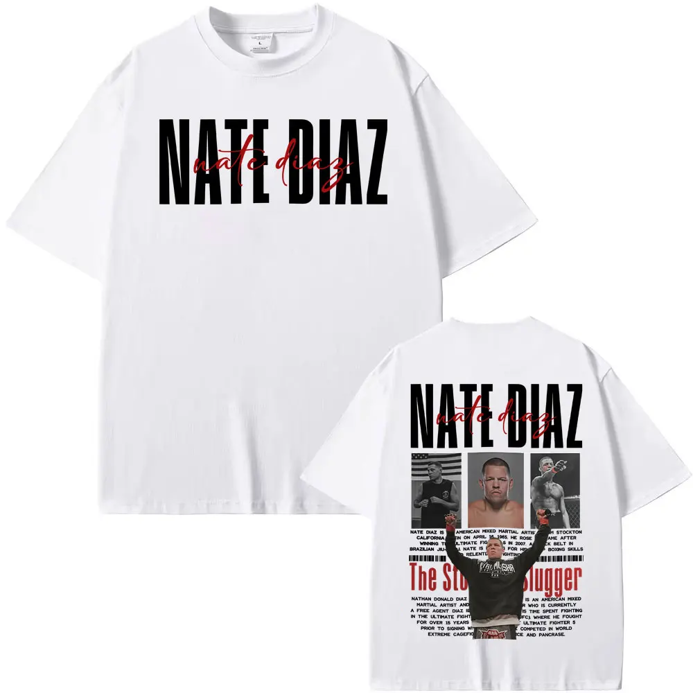 Limited Nate Diaz The Stockton Vintage T-shirts Men Women Fashion Violence Aesthetic T-shirt 100% Cotton Loose Oversized T Shirt