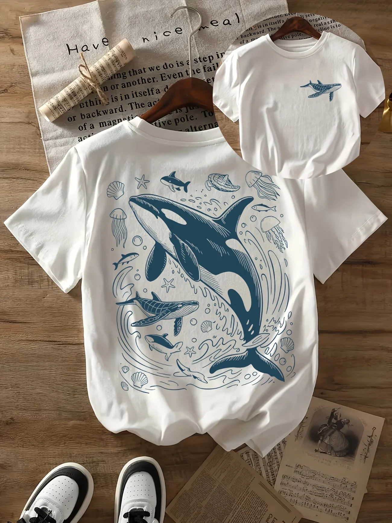 Deep Sea Orca Killer Whale Graphic T-Shirt Women Summer Fashion Short Sleeve Tee Retro Streetwear Ladies Marine Aesthetic Top