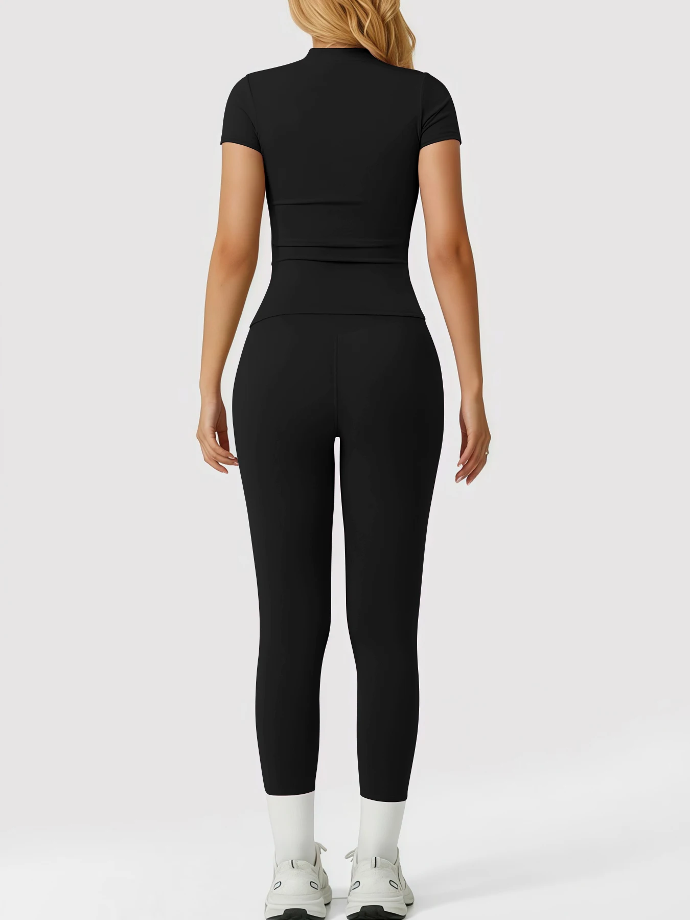 Women's 2 Piece Casual Yoga Set - Round Neck Short Sleeve Top & High Waist Butt Lift Leggings, Soft Breathable Stretchy Workout