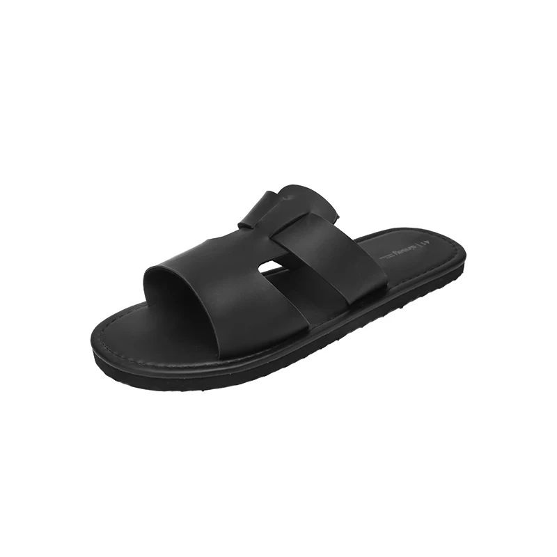 Fashion Men's Slippers Quality Leather Beach Sandals Summer Casual Non-slip Flat Shoes Lightweight Clogs Roman Shoes Flip Flops