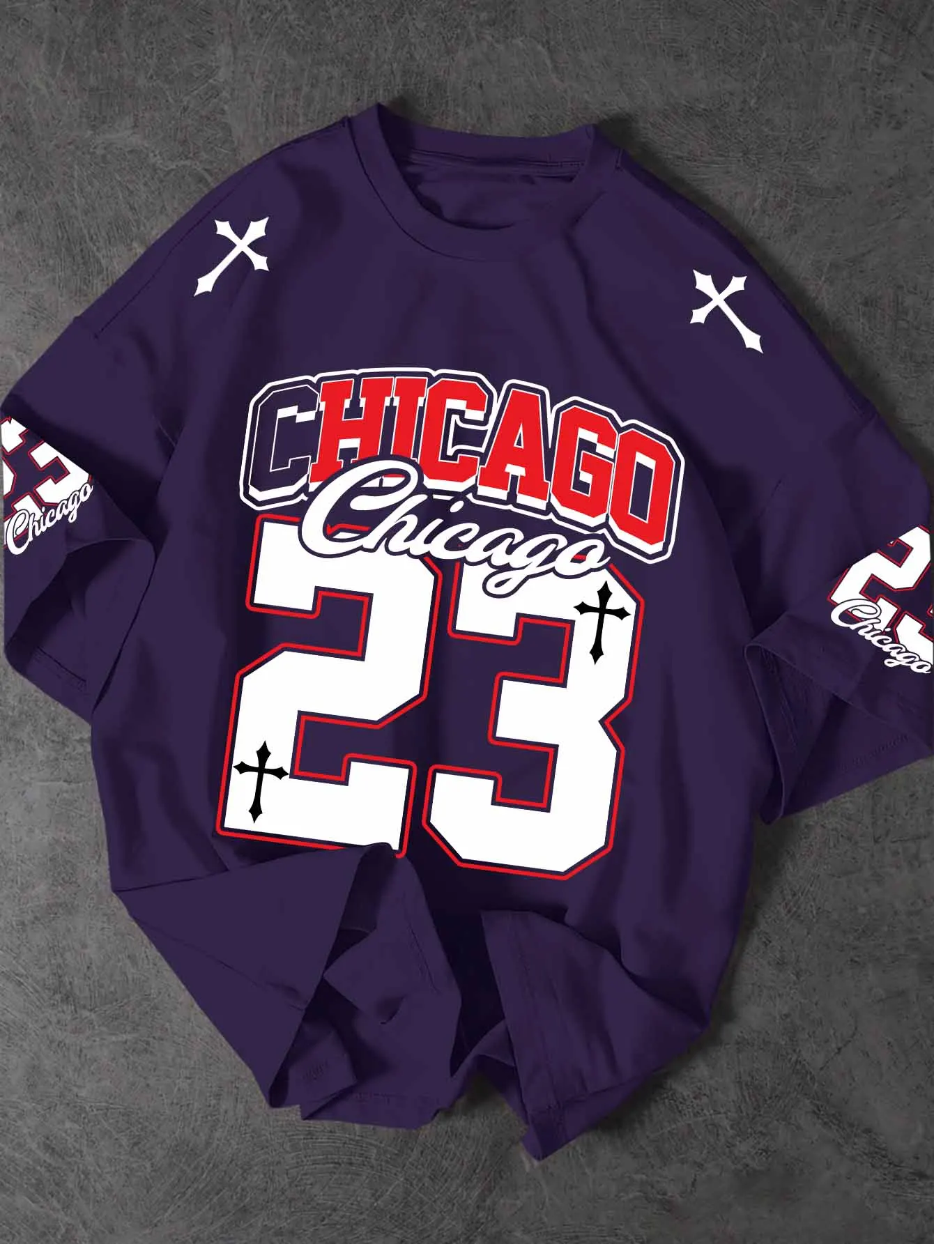 Gothic Chicago 23 Print Long Sleeve T Shirt Men Streetwear Hip Hop Cross Graphic Oversized Tee Casual Fashion Tops