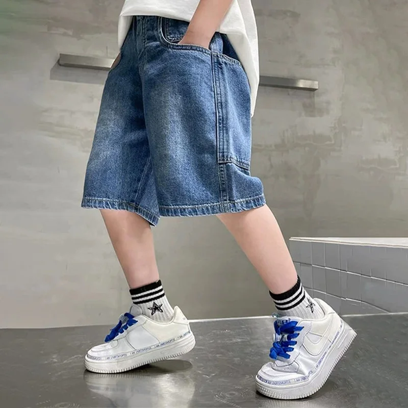 New Boys Summer Fashion Denim Shorts Kids Casual Loose Thin Knee-Length Trousers for 3-12 Years Teenager Outdoor Jeans Pants