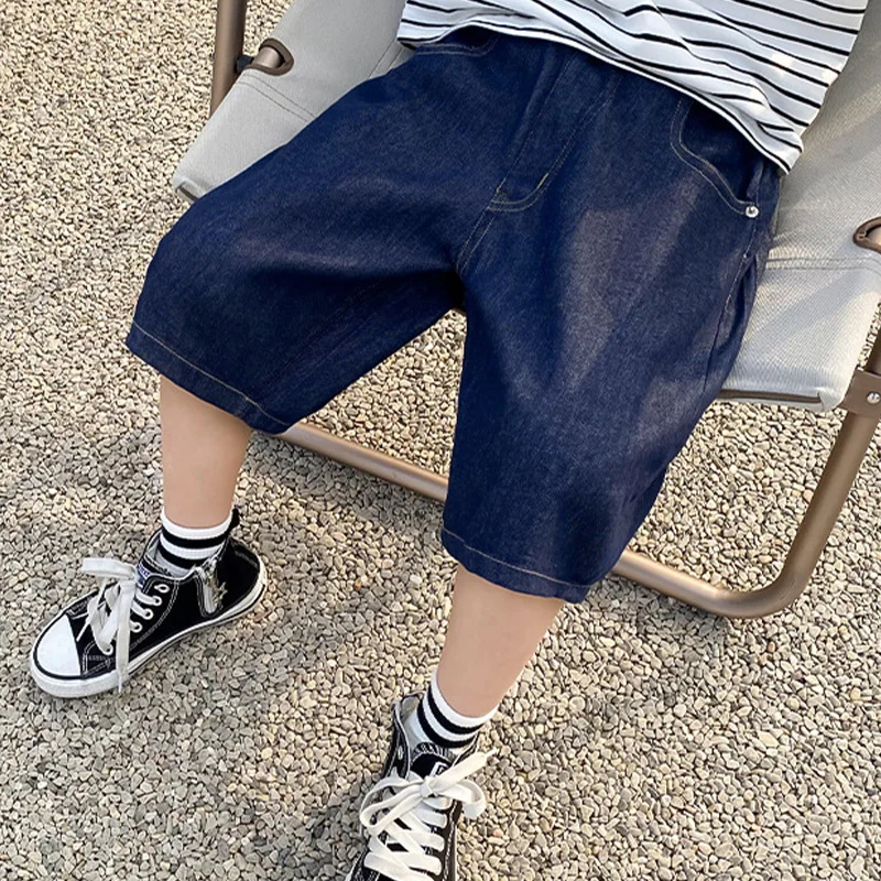 New Boys Summer Fashion Denim Shorts Kids Casual Loose Thin Knee-Length Trousers for 3-12 Years Teenager Outdoor Jeans Pants