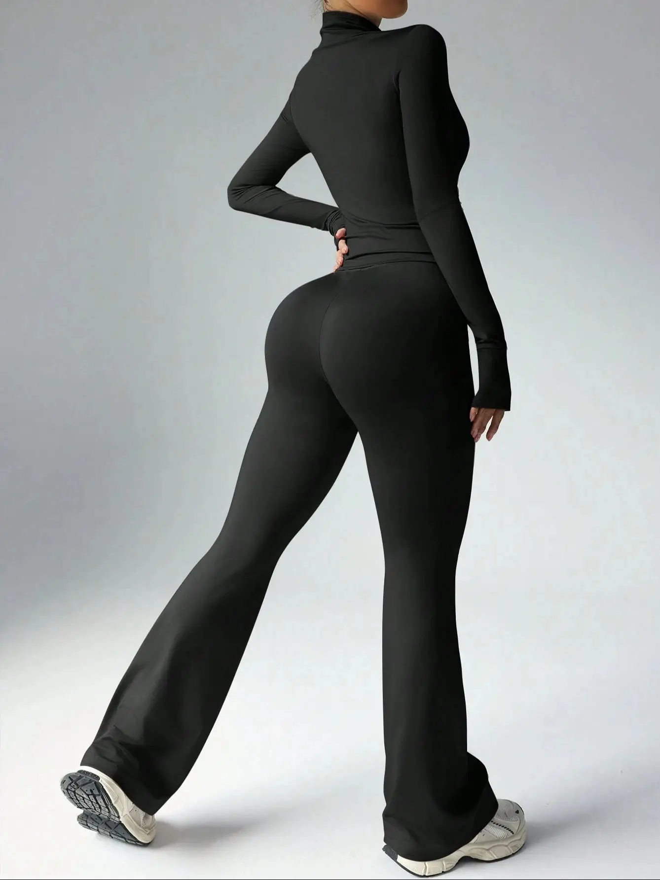 Women Yoga Sets Zipper Long Sleeve Push Up Leggings Gym Fitness Solid Colors Sets Activewear Workout Running Clothes Sportswear
