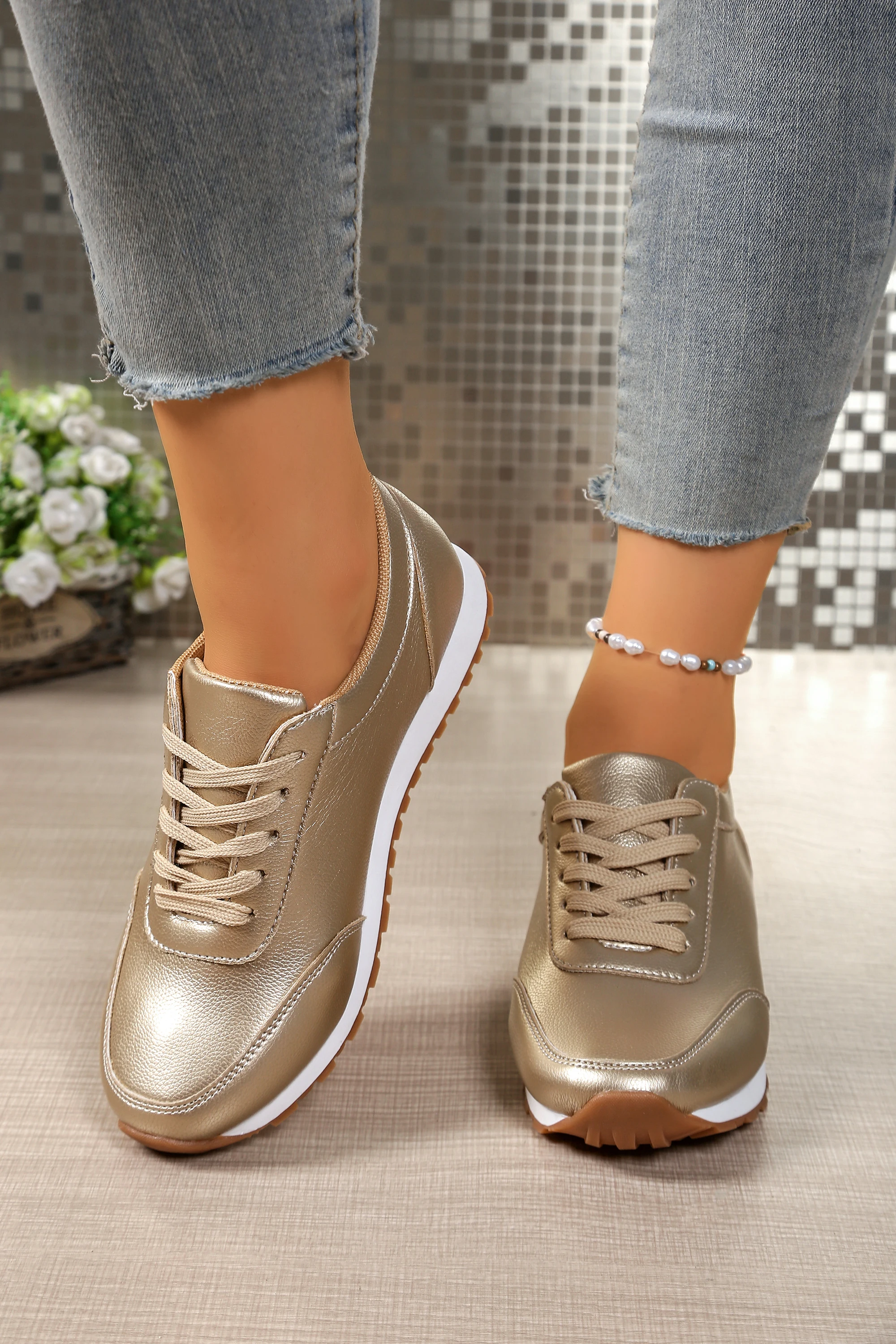 2026 Fashion Women's Sneakers Golden Silver Luxury Girls Walking Shoes Spring/autumn Casual Comfortable Flat Vulcanized Shoes