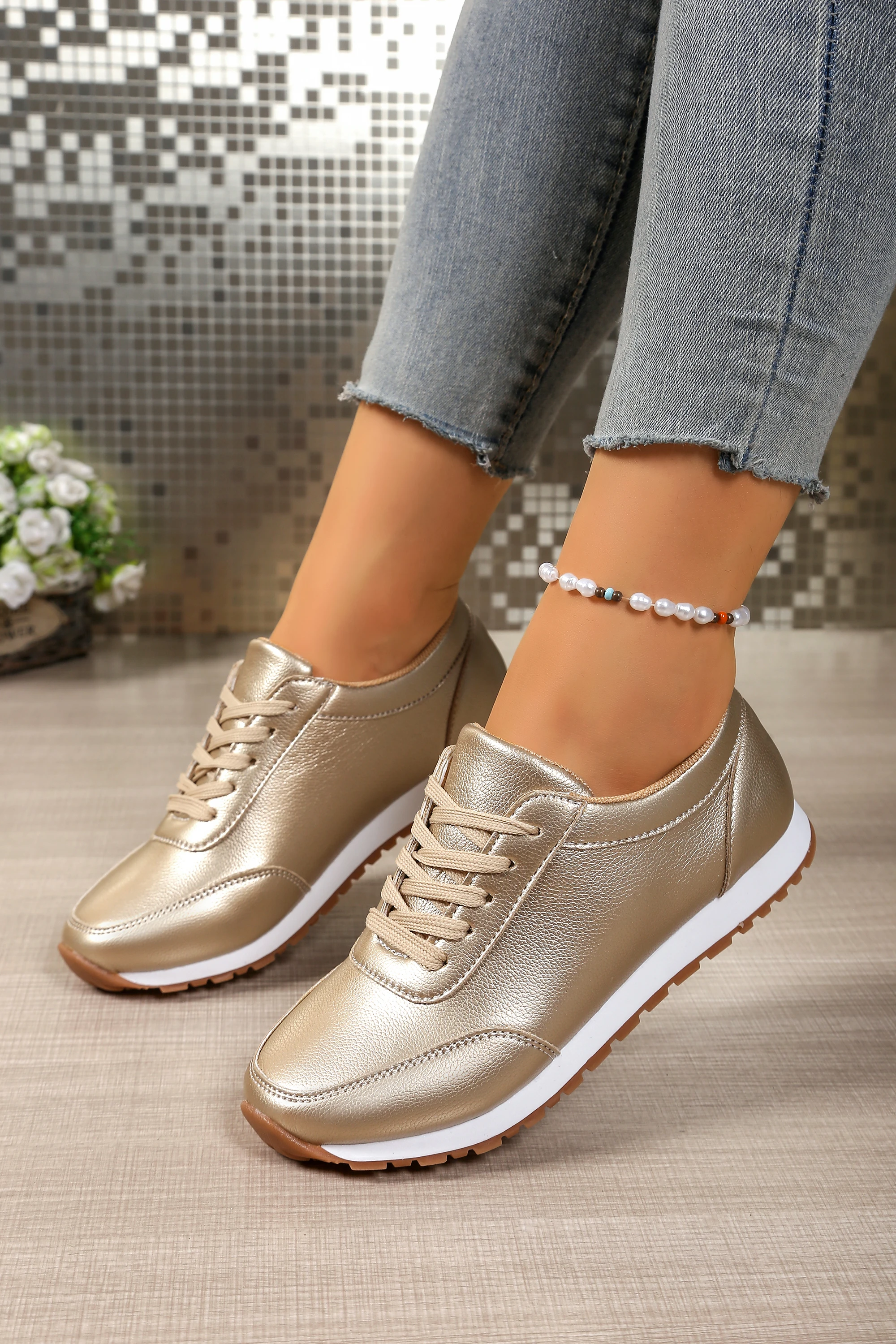 2026 Fashion Women's Sneakers Golden Silver Luxury Girls Walking Shoes Spring/autumn Casual Comfortable Flat Vulcanized Shoes