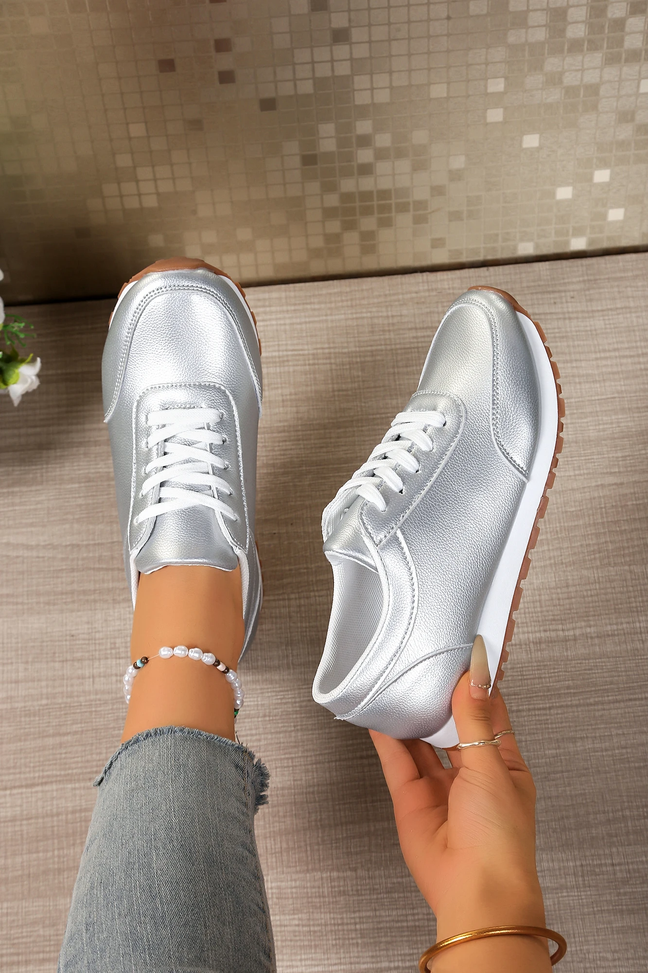 2026 Fashion Women's Sneakers Golden Silver Luxury Girls Walking Shoes Spring/autumn Casual Comfortable Flat Vulcanized Shoes