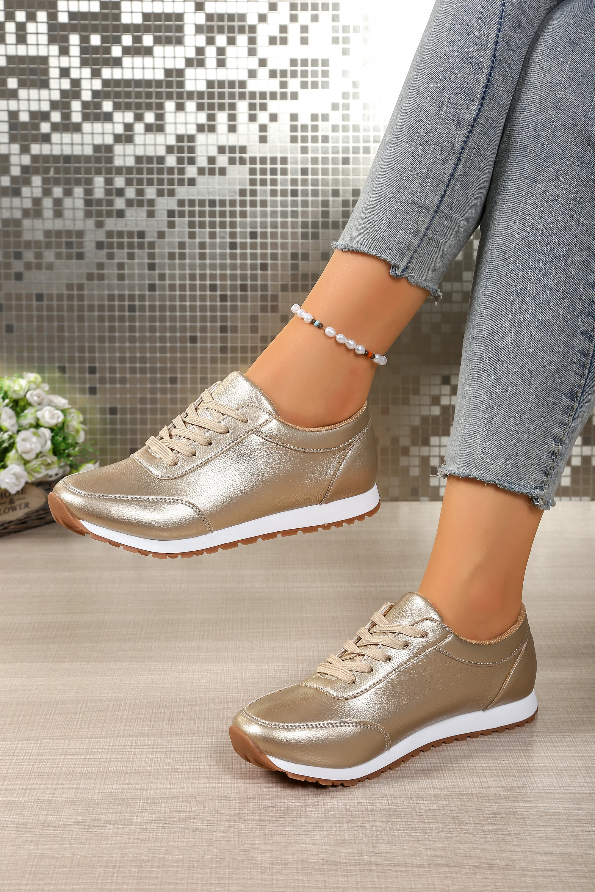 2026 Fashion Women's Sneakers Golden Silver Luxury Girls Walking Shoes Spring/autumn Casual Comfortable Flat Vulcanized Shoes