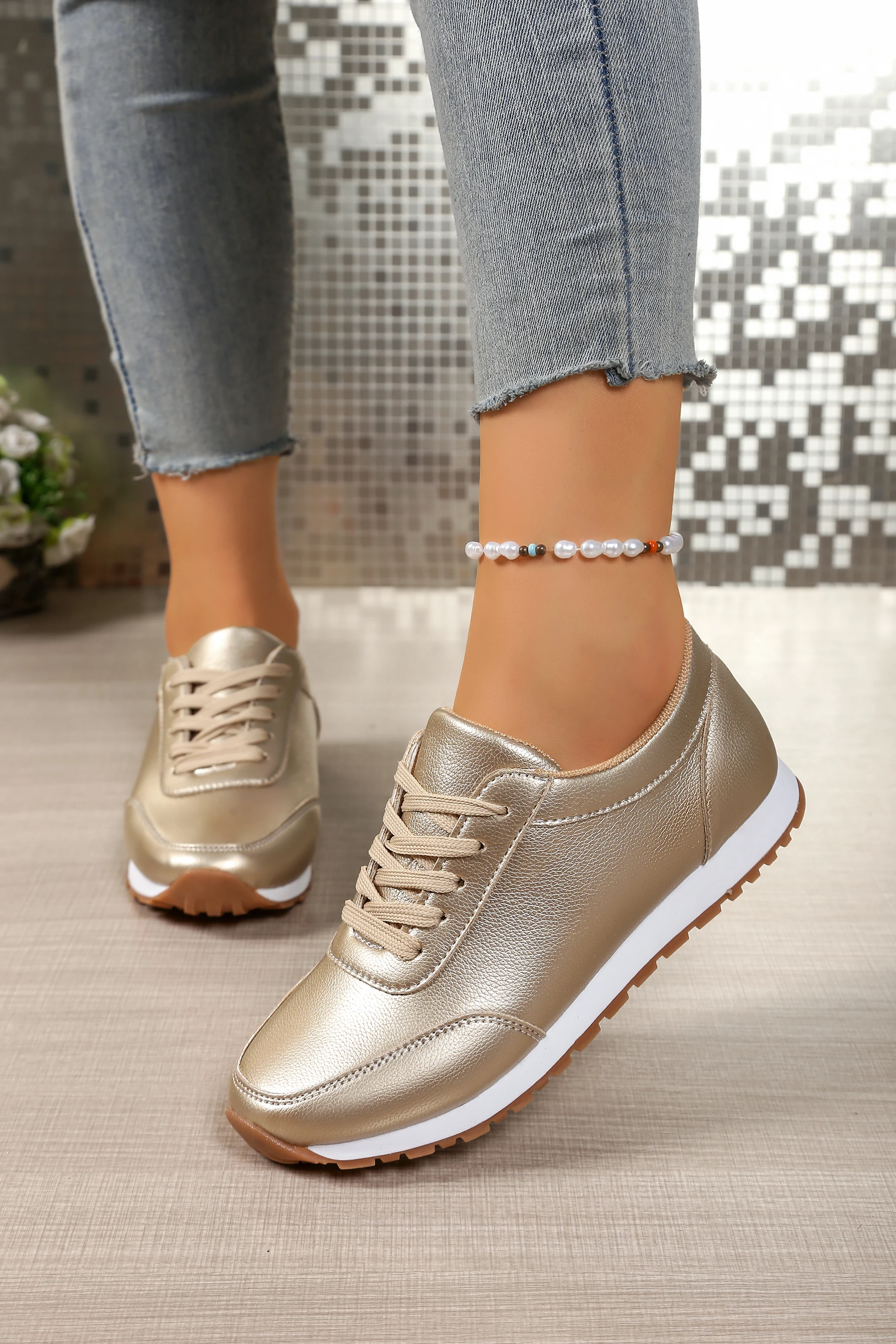 2026 Fashion Women's Sneakers Golden Silver Luxury Girls Walking Shoes Spring/autumn Casual Comfortable Flat Vulcanized Shoes