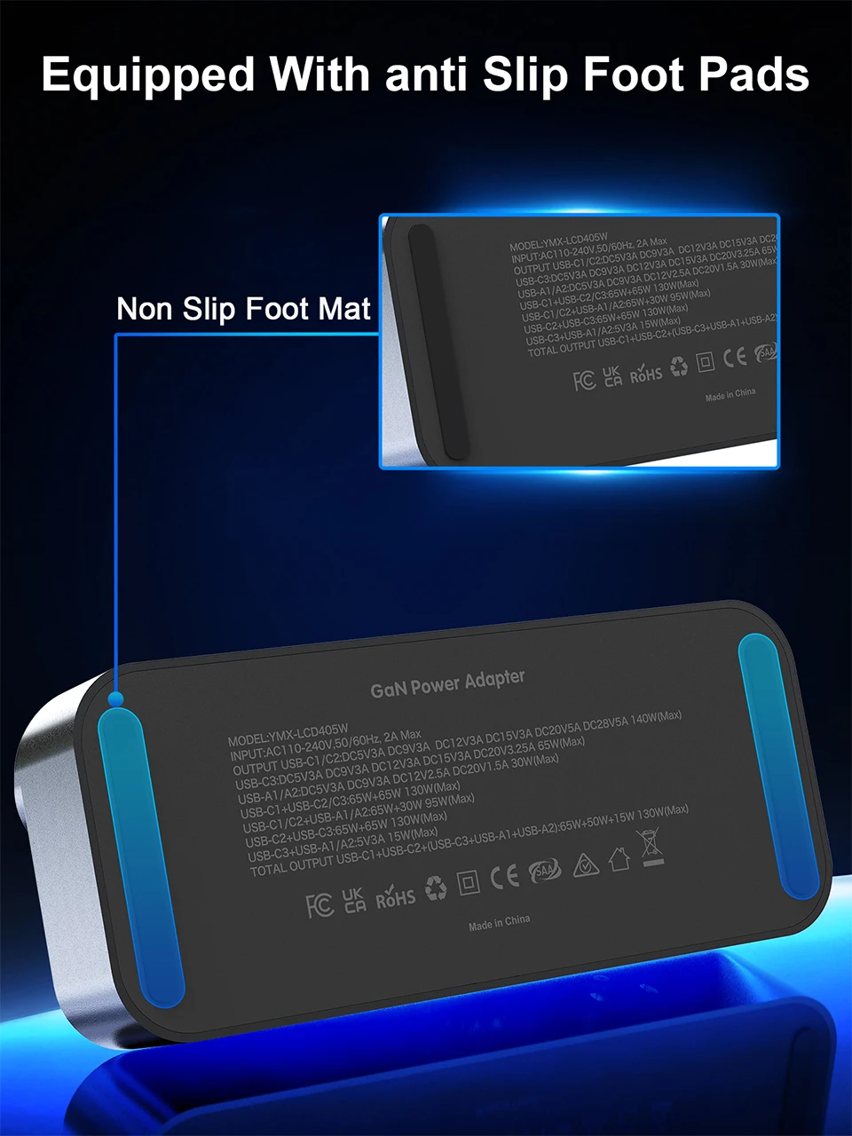 405W GaN Fast Charger 140W PD3.1 PPS USB Type-C LCD Digital Display Desktop Charging Station for iPhone 16/15 MacBook Laptops