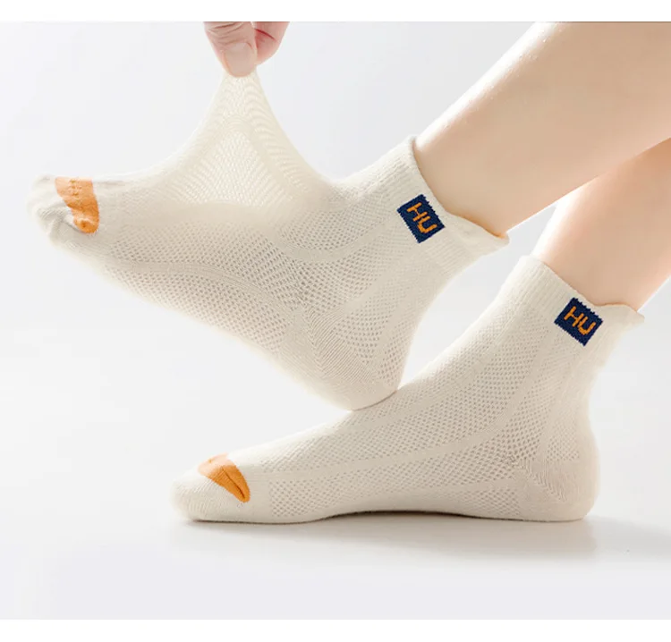 5 Pairs Boys Summer Socks Thin Cotton Sport Mesh Breathable Kids Mid Crew Socks Letter Trendy