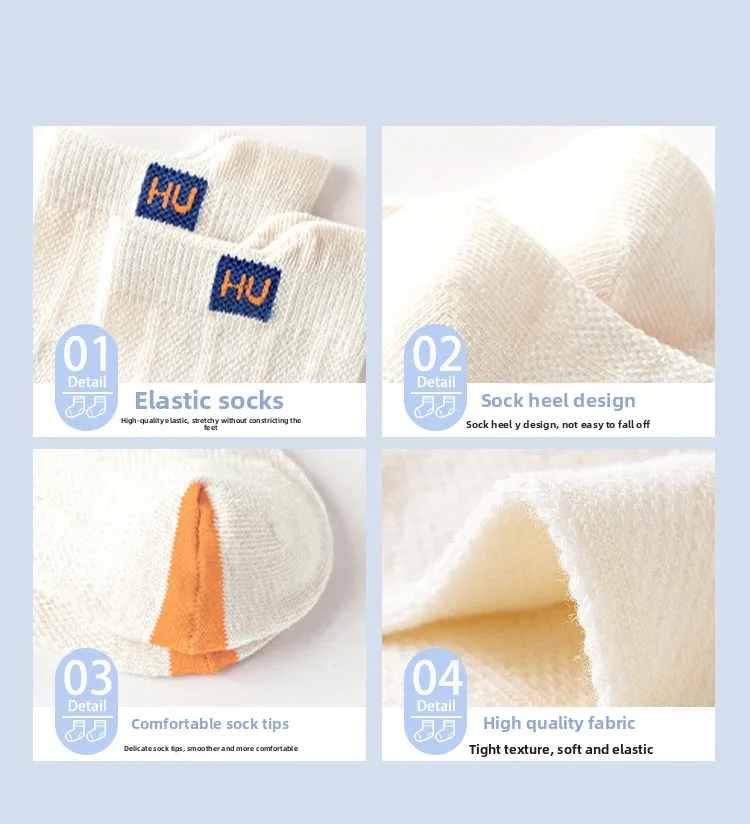 5 Pairs Boys Summer Socks Thin Cotton Sport Mesh Breathable Kids Mid Crew Socks Letter Trendy