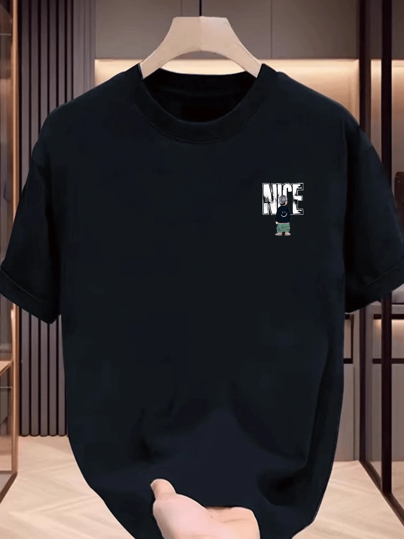 "NICE" Cartoon Boy Smiley Face Men's T-shirt Streetwear Graphic Oversized Cotton Short Sleeve Tops Summer Streetwear