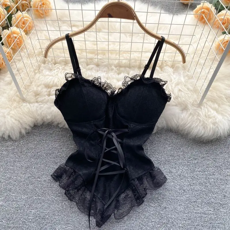 Sexy Lace Mesh Bandage Tube Top Chic Strapless Camis Slim Korean Tanks Top Elegant Basic Crop Top Women Bustier New