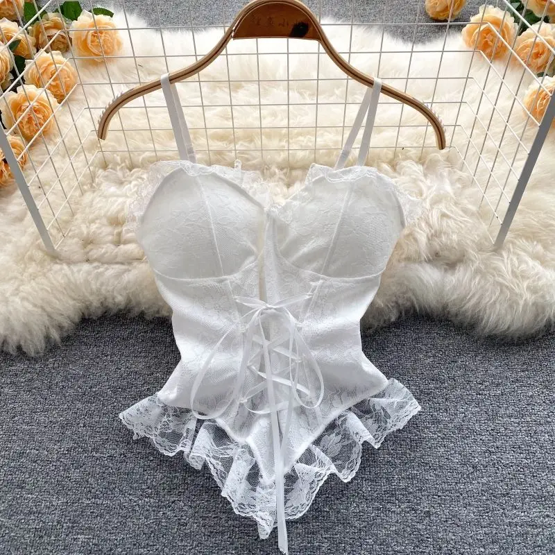 Sexy Lace Mesh Bandage Tube Top Chic Strapless Camis Slim Korean Tanks Top Elegant Basic Crop Top Women Bustier New