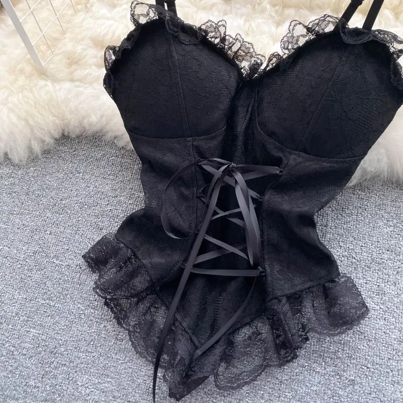 Sexy Lace Mesh Bandage Tube Top Chic Strapless Camis Slim Korean Tanks Top Elegant Basic Crop Top Women Bustier New