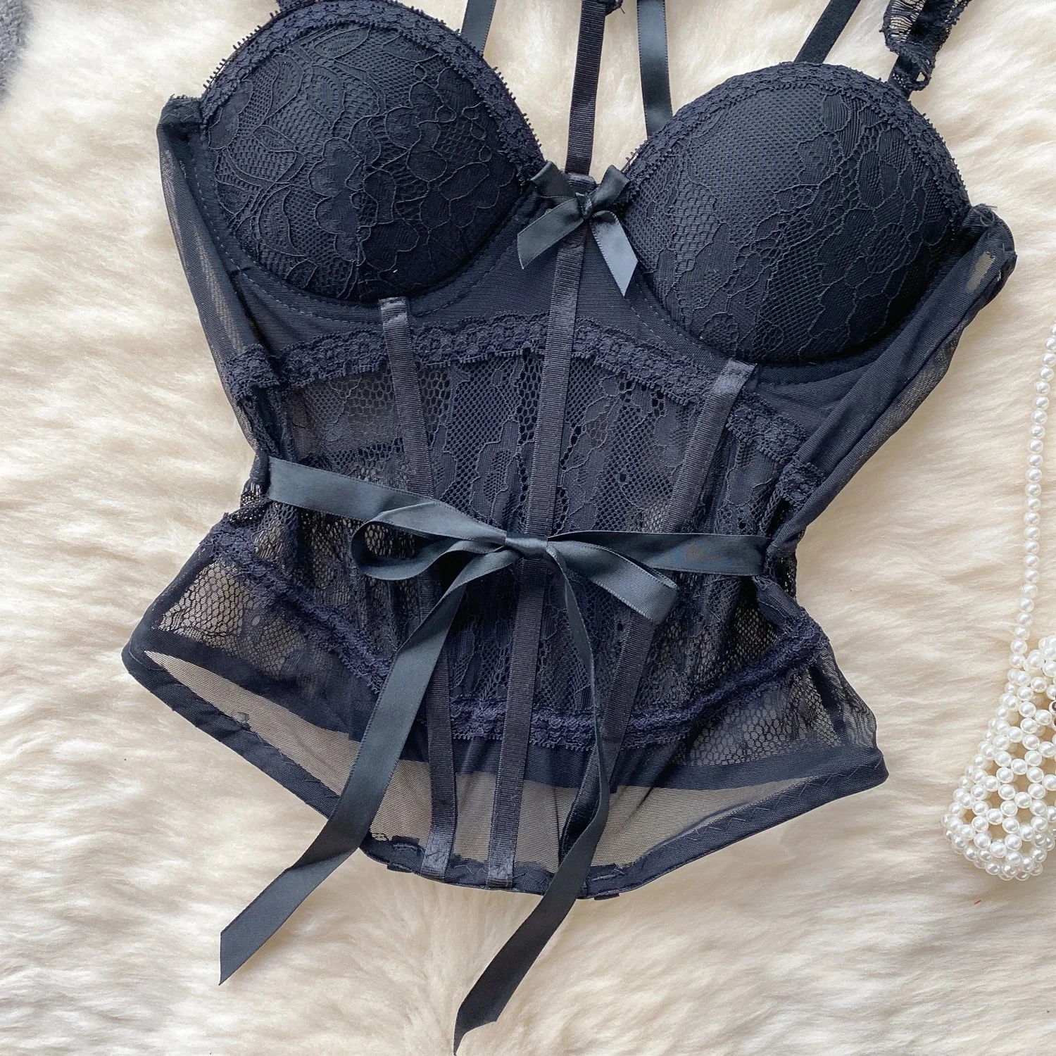 Sexy Lace Mesh Bandage Tube Top Chic Strapless Camis Slim Korean Tanks Top Elegant Basic Crop Top Women Bustier New