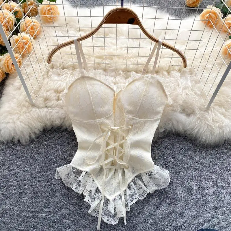 Sexy Lace Mesh Bandage Tube Top Chic Strapless Camis Slim Korean Tanks Top Elegant Basic Crop Top Women Bustier New