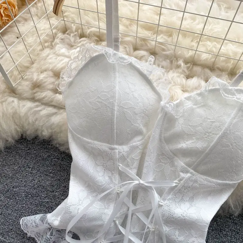 Sexy Lace Mesh Bandage Tube Top Chic Strapless Camis Slim Korean Tanks Top Elegant Basic Crop Top Women Bustier New