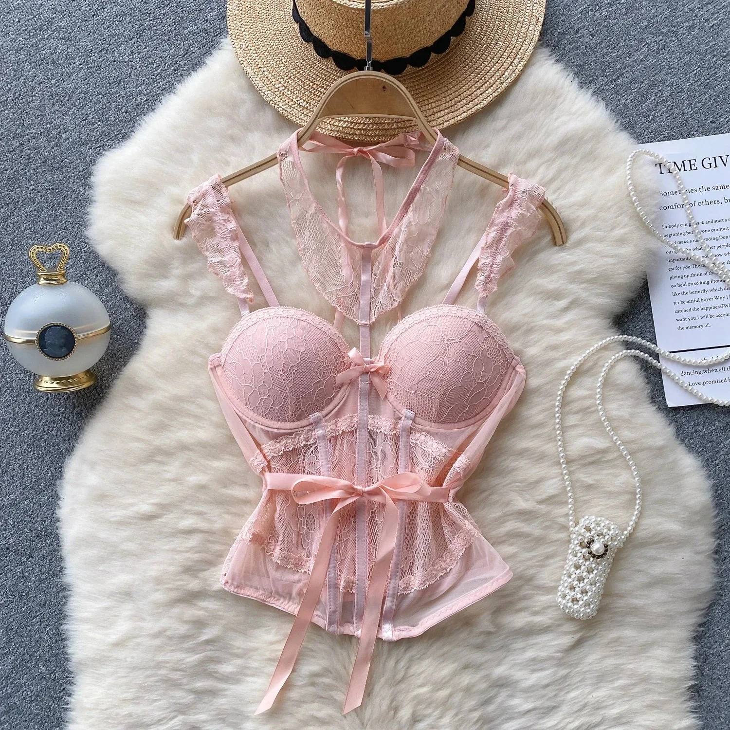 Sexy Lace Mesh Bandage Tube Top Chic Strapless Camis Slim Korean Tanks Top Elegant Basic Crop Top Women Bustier New
