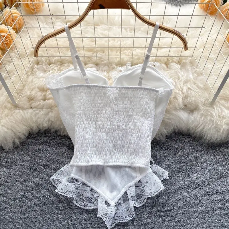 Sexy Lace Mesh Bandage Tube Top Chic Strapless Camis Slim Korean Tanks Top Elegant Basic Crop Top Women Bustier New