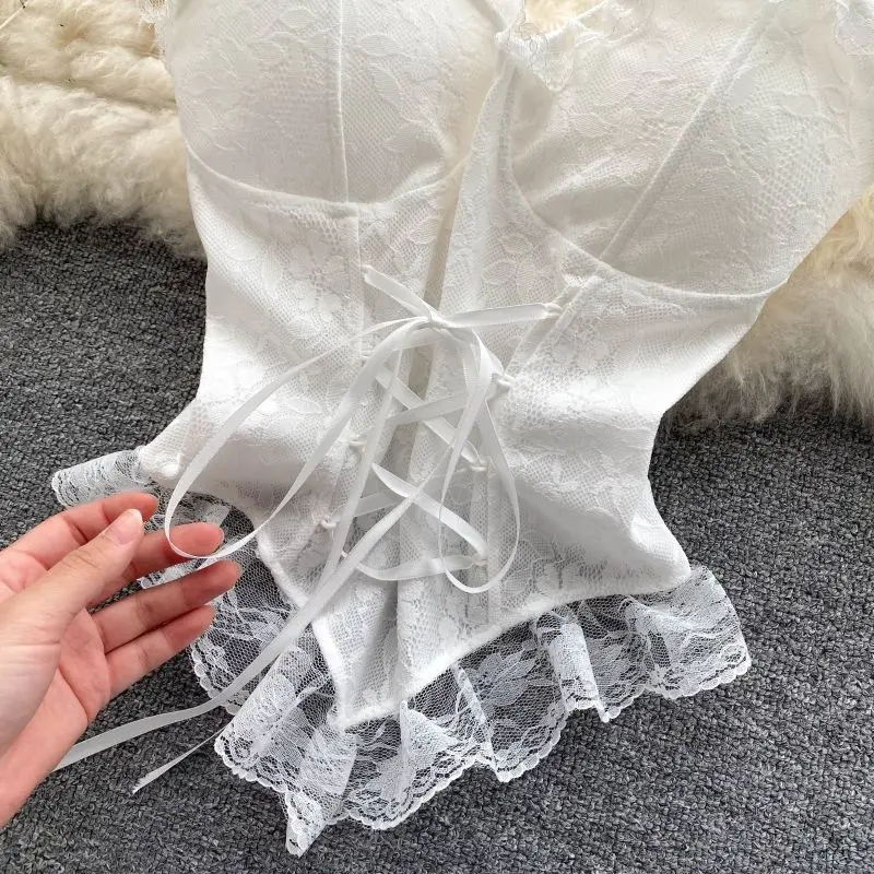 Sexy Lace Mesh Bandage Tube Top Chic Strapless Camis Slim Korean Tanks Top Elegant Basic Crop Top Women Bustier New