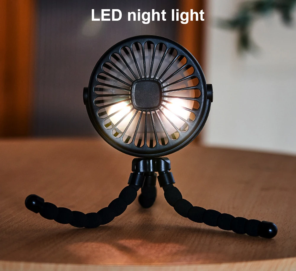 Octopus Fan Mini Flexible Tripod Cooler Fan Portable 360° Rotate Handheld Desk Fan for Stroller Bike Travel Winding Vertical Fan